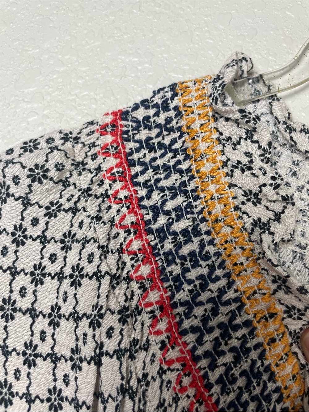 Knox Rose White & Navy Printed Peasant Blouse w Red & Gold Trim Sz XL - Fitted - Picture 3 of 8